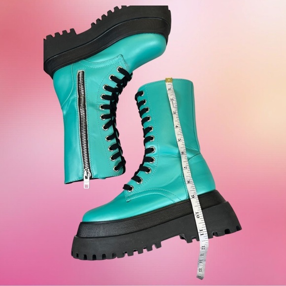 Dolls Kill | Current Mood Teal Platform Combat Boots - Picture 7 of 10